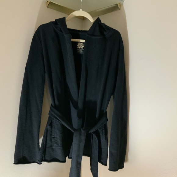 Lucky Brand Hooded Sweatshirt Cardigan Black, Pockets - Picture 1 of 7